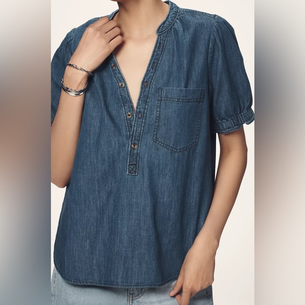 Pilcro Indigo Denim Henley Blouse - Picture 4 of 16